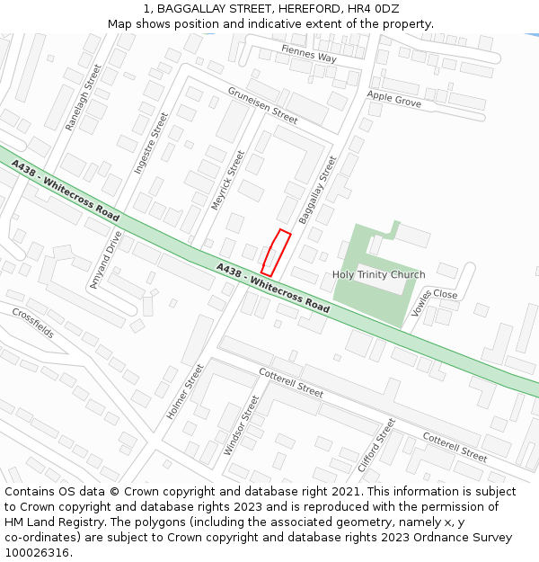1, BAGGALLAY STREET, HEREFORD, HR4 0DZ: Location map and indicative extent of plot