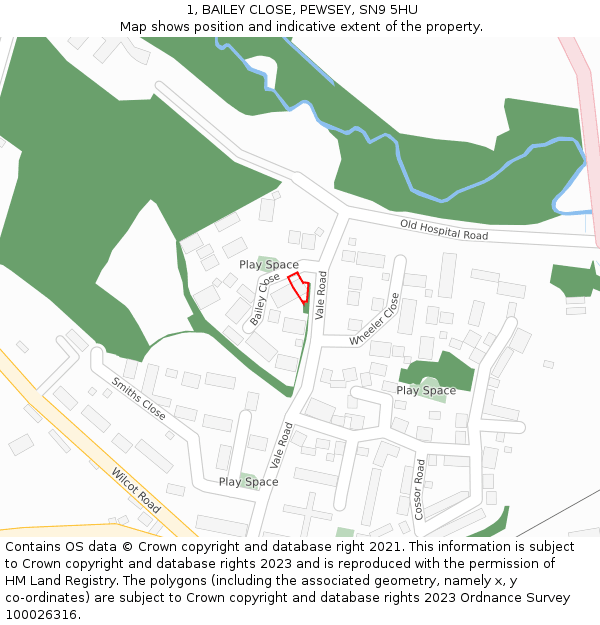 1, BAILEY CLOSE, PEWSEY, SN9 5HU: Location map and indicative extent of plot