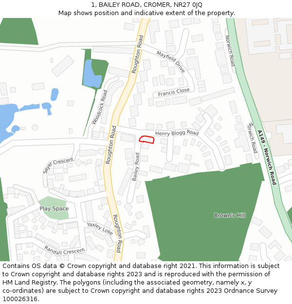 1, BAILEY ROAD, CROMER, NR27 0JQ: Location map and indicative extent of plot