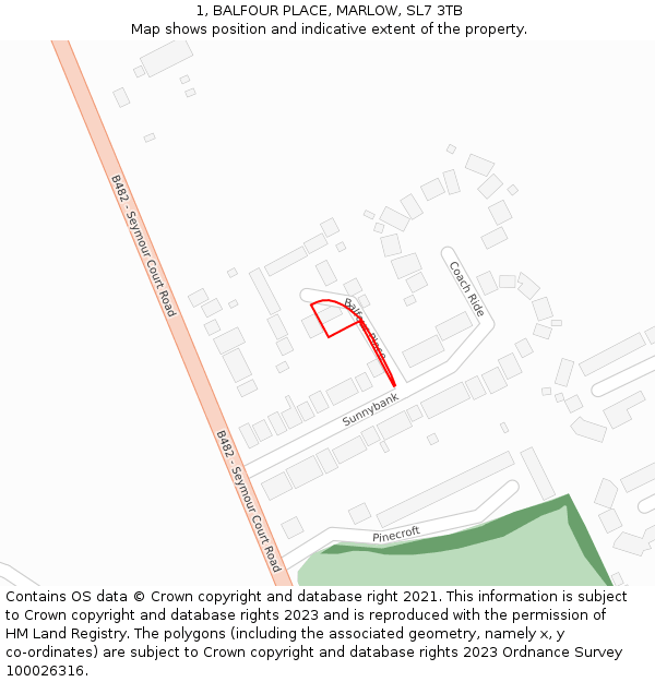 1, BALFOUR PLACE, MARLOW, SL7 3TB: Location map and indicative extent of plot