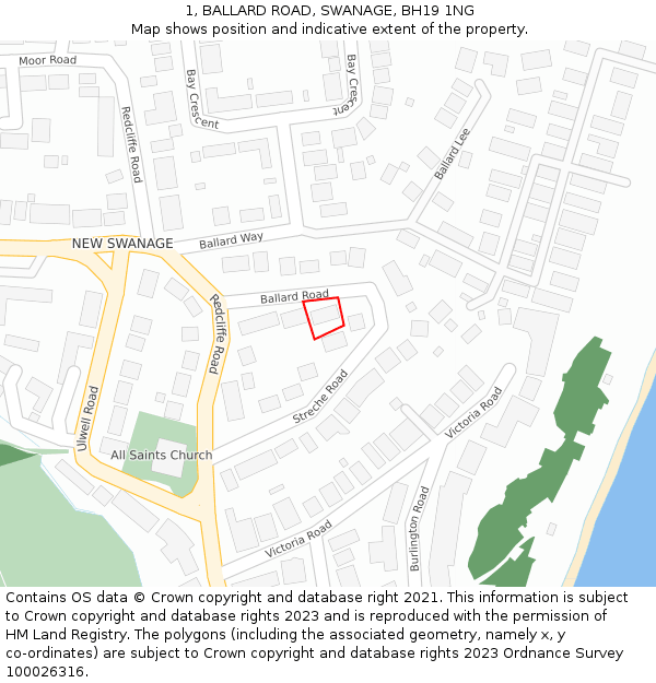 1, BALLARD ROAD, SWANAGE, BH19 1NG: Location map and indicative extent of plot