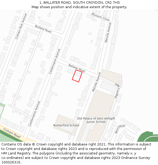 1, BALLATER ROAD, SOUTH CROYDON, CR2 7HS: Location map and indicative extent of plot