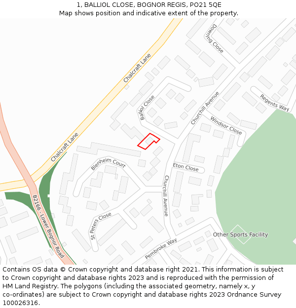 1, BALLIOL CLOSE, BOGNOR REGIS, PO21 5QE: Location map and indicative extent of plot