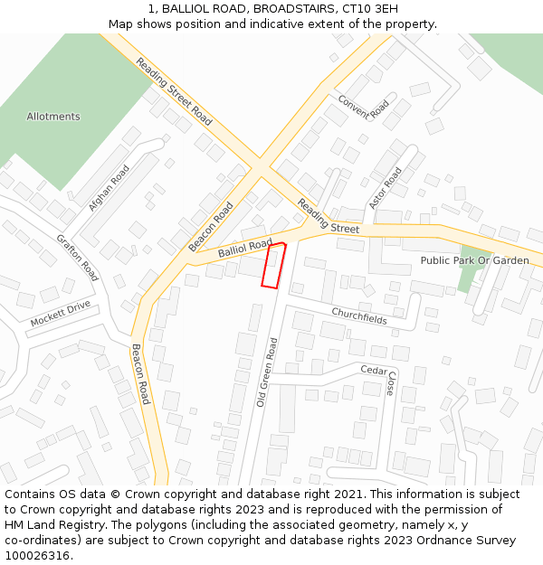 1, BALLIOL ROAD, BROADSTAIRS, CT10 3EH: Location map and indicative extent of plot