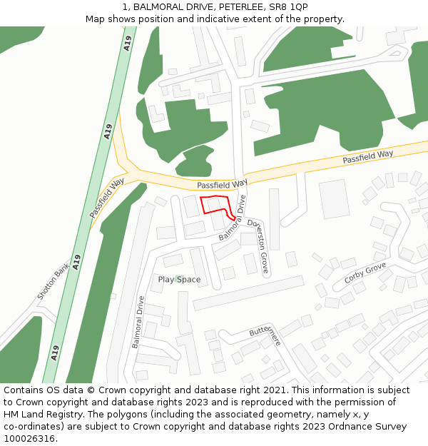 1, BALMORAL DRIVE, PETERLEE, SR8 1QP: Location map and indicative extent of plot