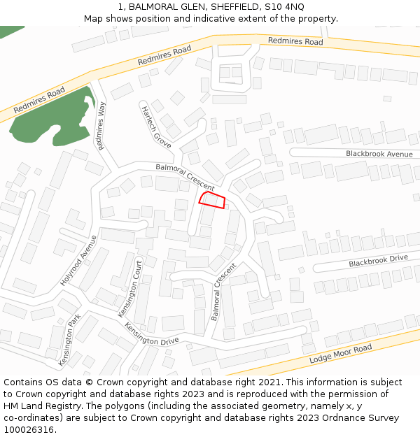 1, BALMORAL GLEN, SHEFFIELD, S10 4NQ: Location map and indicative extent of plot