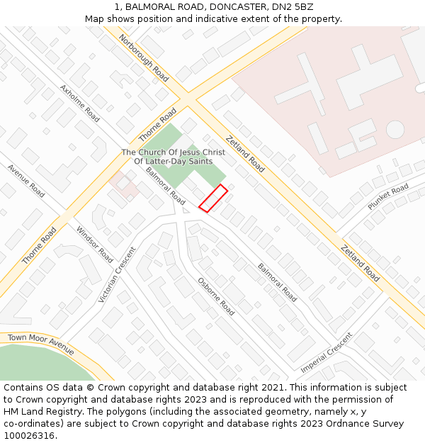 1, BALMORAL ROAD, DONCASTER, DN2 5BZ: Location map and indicative extent of plot