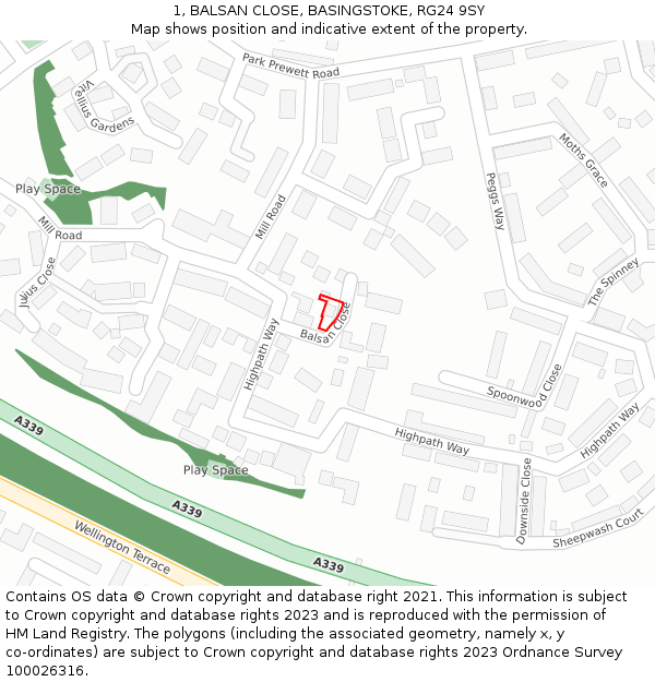 1, BALSAN CLOSE, BASINGSTOKE, RG24 9SY: Location map and indicative extent of plot