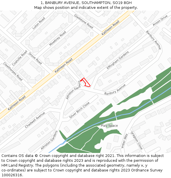 1, BANBURY AVENUE, SOUTHAMPTON, SO19 8GH: Location map and indicative extent of plot