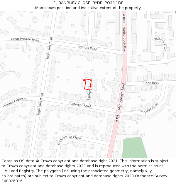 1, BANBURY CLOSE, RYDE, PO33 1DP: Location map and indicative extent of plot