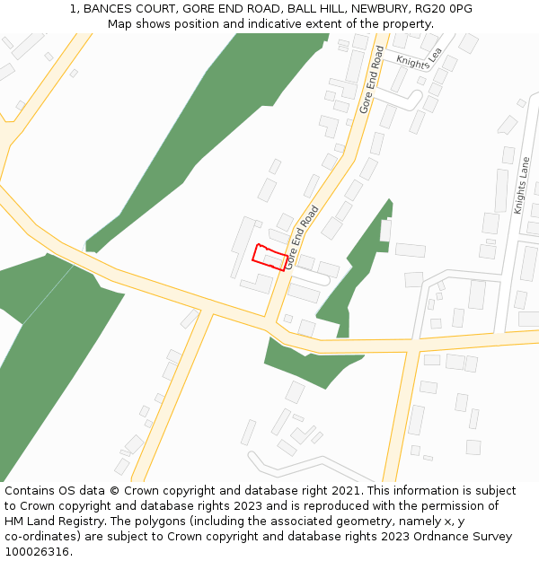 1, BANCES COURT, GORE END ROAD, BALL HILL, NEWBURY, RG20 0PG: Location map and indicative extent of plot