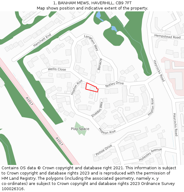 1, BANHAM MEWS, HAVERHILL, CB9 7FT: Location map and indicative extent of plot