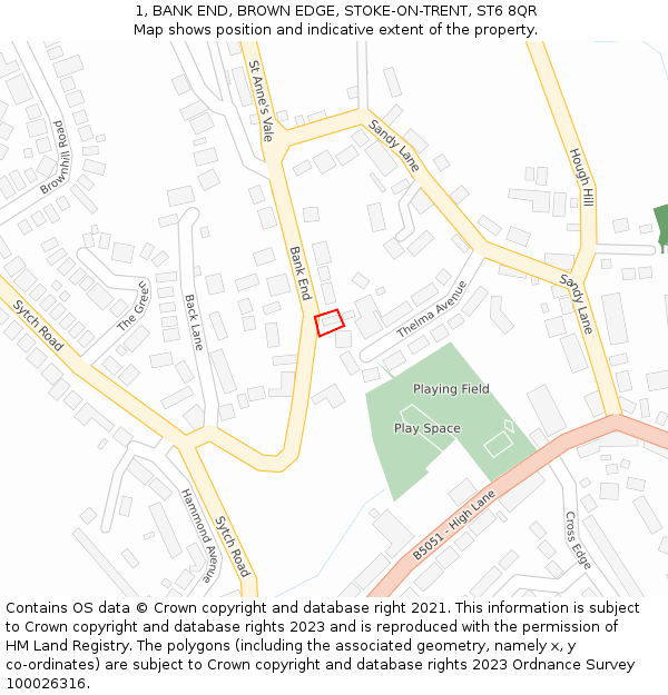 1, BANK END, BROWN EDGE, STOKE-ON-TRENT, ST6 8QR: Location map and indicative extent of plot