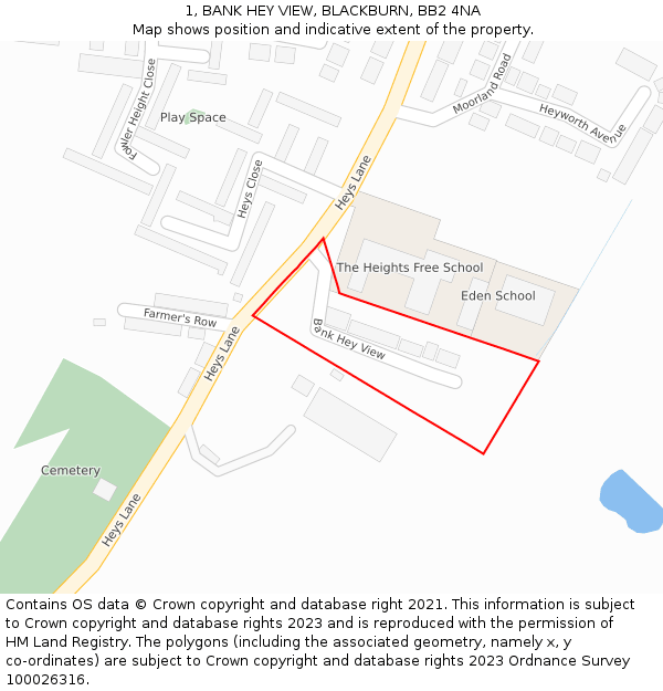 1, BANK HEY VIEW, BLACKBURN, BB2 4NA: Location map and indicative extent of plot