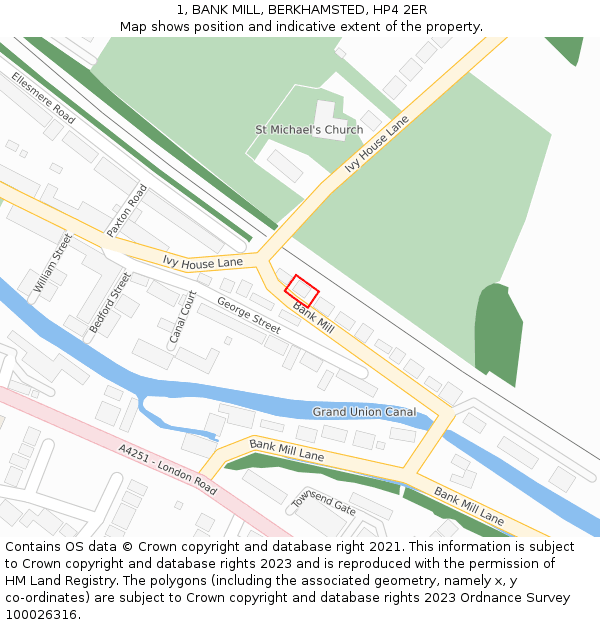 1, BANK MILL, BERKHAMSTED, HP4 2ER: Location map and indicative extent of plot