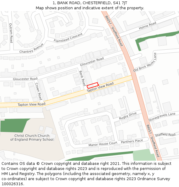 1, BANK ROAD, CHESTERFIELD, S41 7JT: Location map and indicative extent of plot