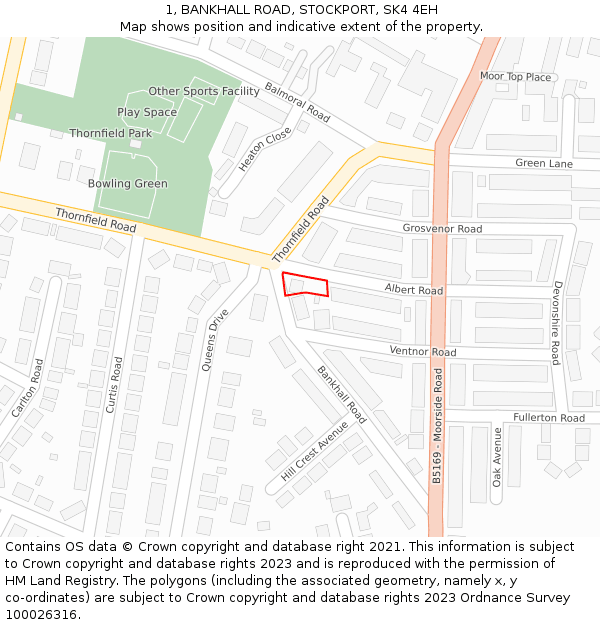 1, BANKHALL ROAD, STOCKPORT, SK4 4EH: Location map and indicative extent of plot
