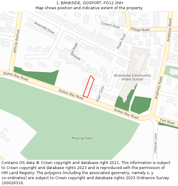 1, BANKSIDE, GOSPORT, PO12 2NH: Location map and indicative extent of plot