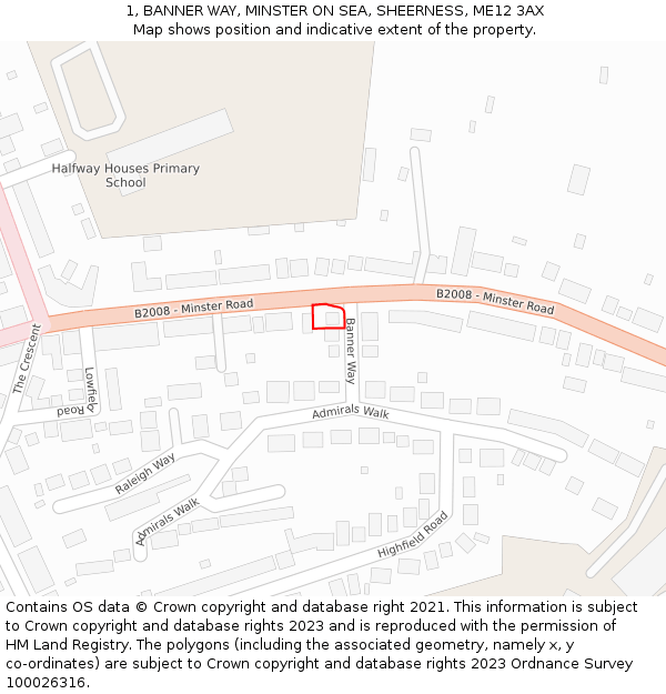 1, BANNER WAY, MINSTER ON SEA, SHEERNESS, ME12 3AX: Location map and indicative extent of plot