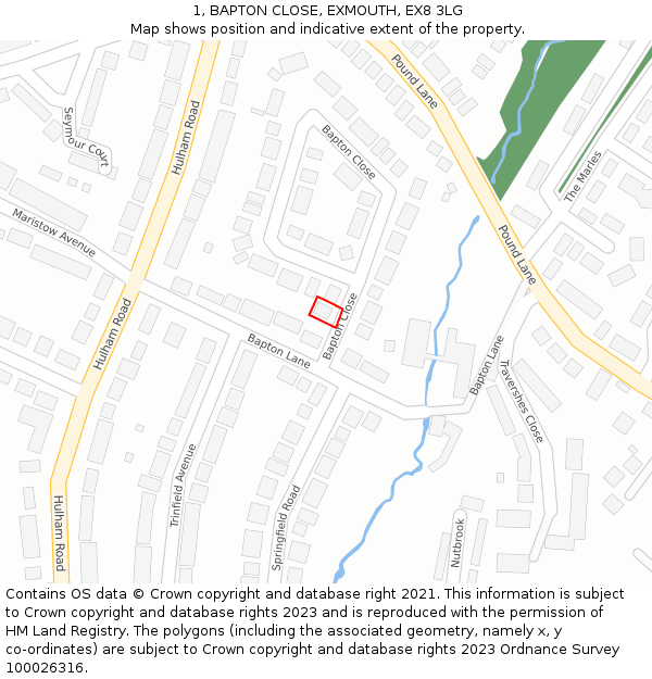 1, BAPTON CLOSE, EXMOUTH, EX8 3LG: Location map and indicative extent of plot