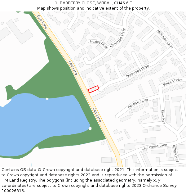 1, BARBERRY CLOSE, WIRRAL, CH46 6JE: Location map and indicative extent of plot