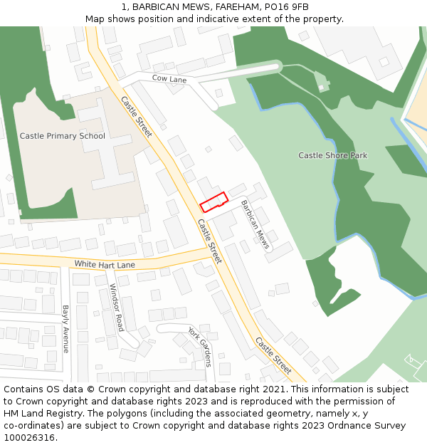 1, BARBICAN MEWS, FAREHAM, PO16 9FB: Location map and indicative extent of plot