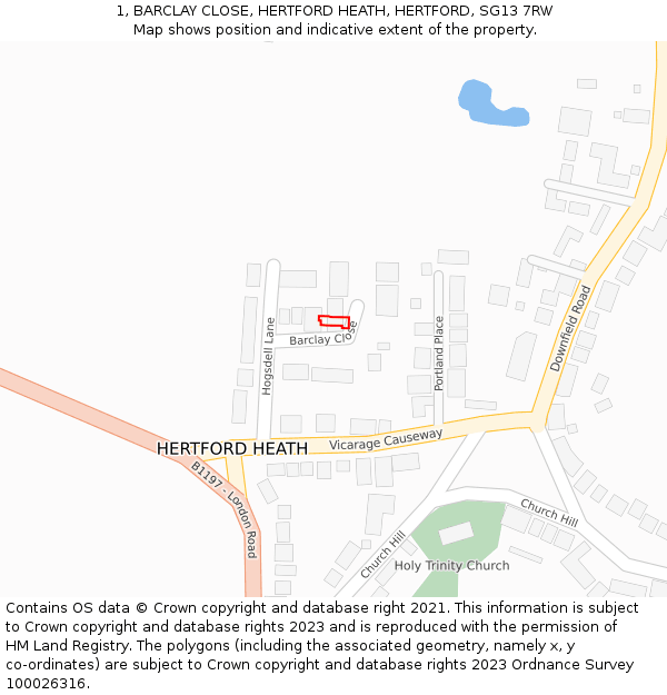 1, BARCLAY CLOSE, HERTFORD HEATH, HERTFORD, SG13 7RW: Location map and indicative extent of plot