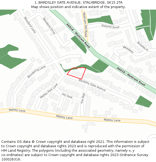 1, BARDSLEY GATE AVENUE, STALYBRIDGE, SK15 2TA: Location map and indicative extent of plot