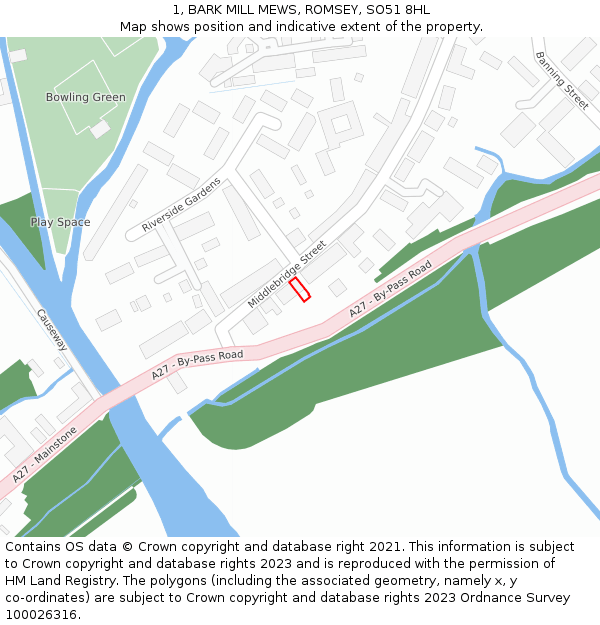 1, BARK MILL MEWS, ROMSEY, SO51 8HL: Location map and indicative extent of plot