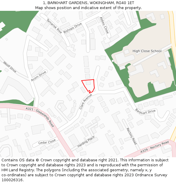 1, BARKHART GARDENS, WOKINGHAM, RG40 1ET: Location map and indicative extent of plot