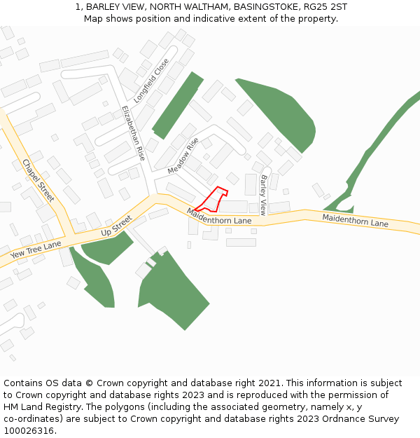 1, BARLEY VIEW, NORTH WALTHAM, BASINGSTOKE, RG25 2ST: Location map and indicative extent of plot