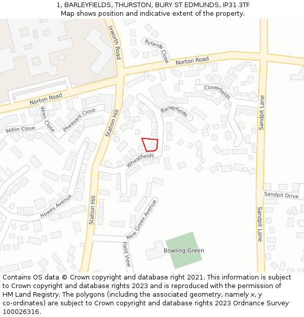 1, BARLEYFIELDS, THURSTON, BURY ST EDMUNDS, IP31 3TF: Location map and indicative extent of plot