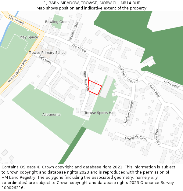 1, BARN MEADOW, TROWSE, NORWICH, NR14 8UB: Location map and indicative extent of plot