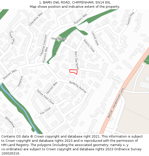 1, BARN OWL ROAD, CHIPPENHAM, SN14 6XL: Location map and indicative extent of plot