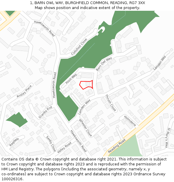 1, BARN OWL WAY, BURGHFIELD COMMON, READING, RG7 3XX: Location map and indicative extent of plot