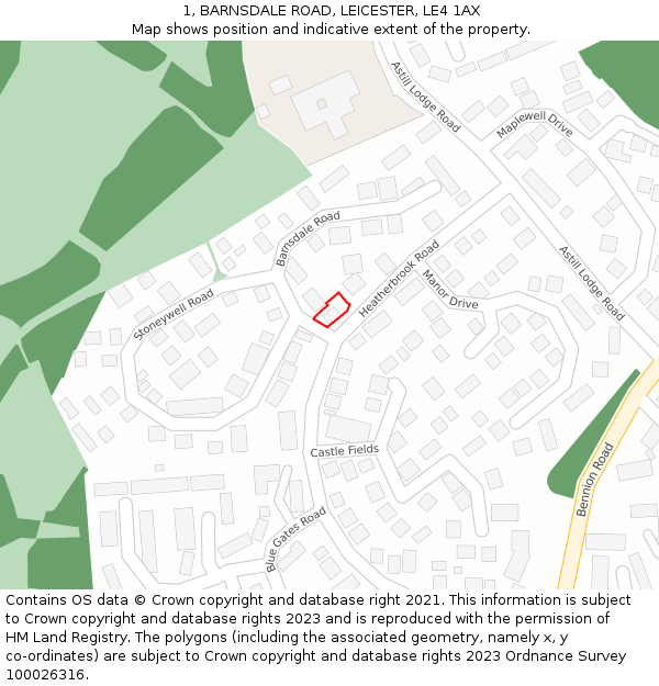 1, BARNSDALE ROAD, LEICESTER, LE4 1AX: Location map and indicative extent of plot