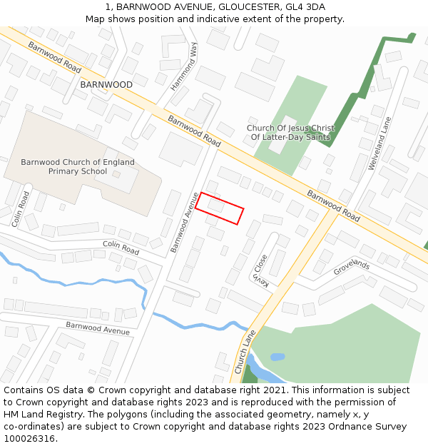 1, BARNWOOD AVENUE, GLOUCESTER, GL4 3DA: Location map and indicative extent of plot