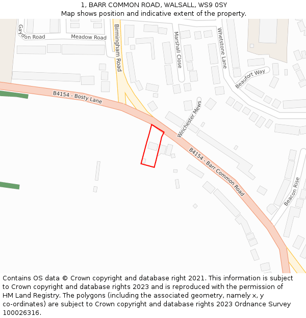 1, BARR COMMON ROAD, WALSALL, WS9 0SY: Location map and indicative extent of plot