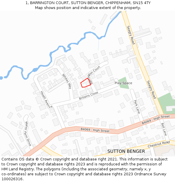 1, BARRINGTON COURT, SUTTON BENGER, CHIPPENHAM, SN15 4TY: Location map and indicative extent of plot