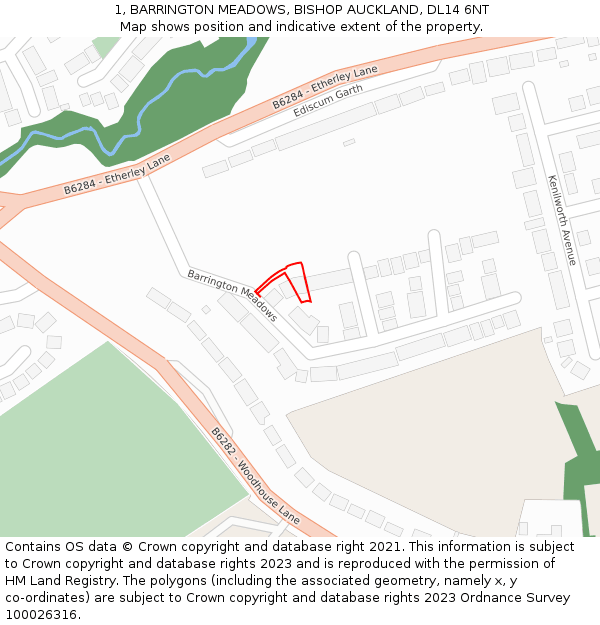 1, BARRINGTON MEADOWS, BISHOP AUCKLAND, DL14 6NT: Location map and indicative extent of plot
