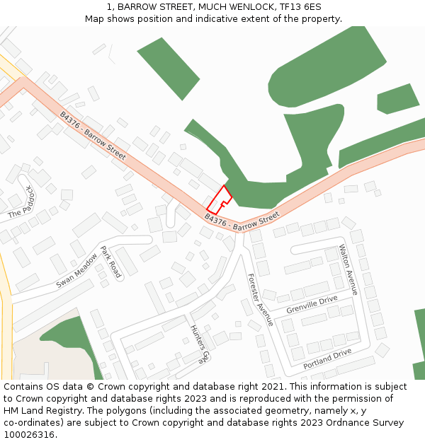 1, BARROW STREET, MUCH WENLOCK, TF13 6ES: Location map and indicative extent of plot