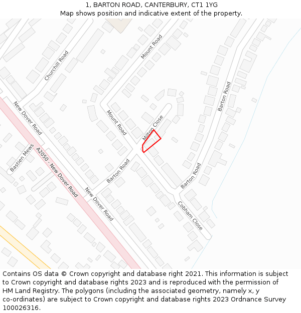 1, BARTON ROAD, CANTERBURY, CT1 1YG: Location map and indicative extent of plot