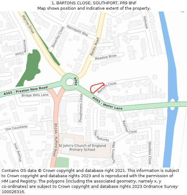 1, BARTONS CLOSE, SOUTHPORT, PR9 8NF: Location map and indicative extent of plot