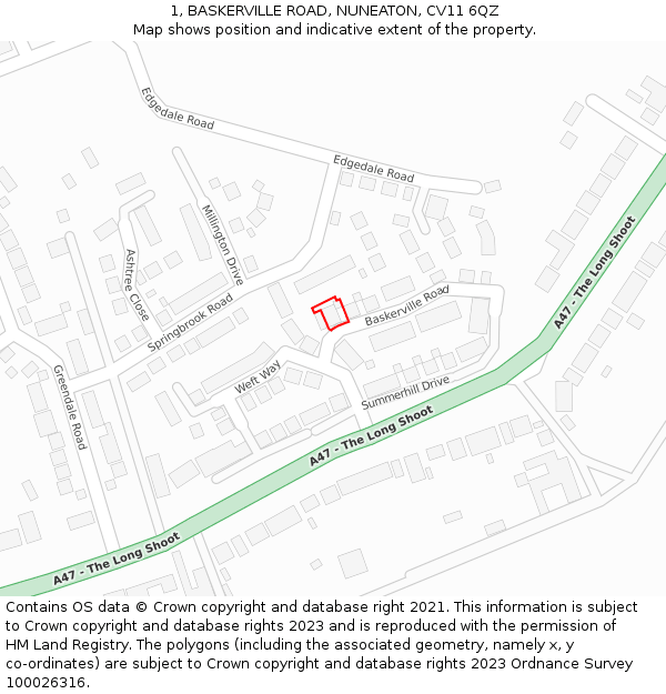 1, BASKERVILLE ROAD, NUNEATON, CV11 6QZ: Location map and indicative extent of plot