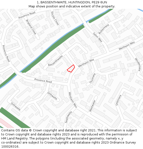 1, BASSENTHWAITE, HUNTINGDON, PE29 6UN: Location map and indicative extent of plot