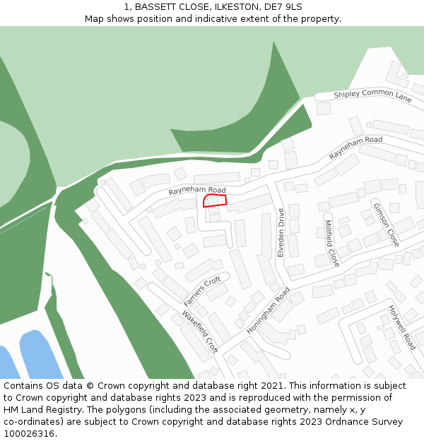 1, BASSETT CLOSE, ILKESTON, DE7 9LS: Location map and indicative extent of plot