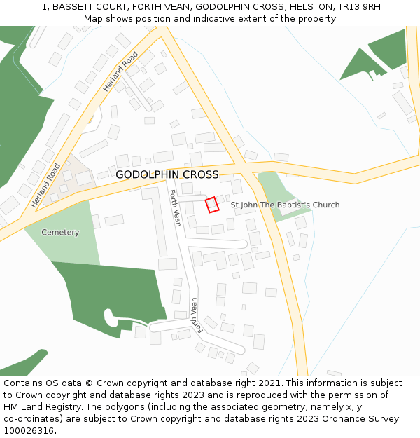 1, BASSETT COURT, FORTH VEAN, GODOLPHIN CROSS, HELSTON, TR13 9RH: Location map and indicative extent of plot