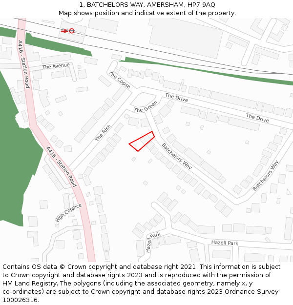 1, BATCHELORS WAY, AMERSHAM, HP7 9AQ: Location map and indicative extent of plot