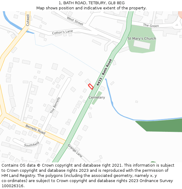 1, BATH ROAD, TETBURY, GL8 8EG: Location map and indicative extent of plot