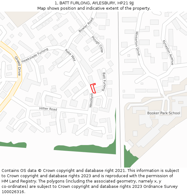 1, BATT FURLONG, AYLESBURY, HP21 9JJ: Location map and indicative extent of plot